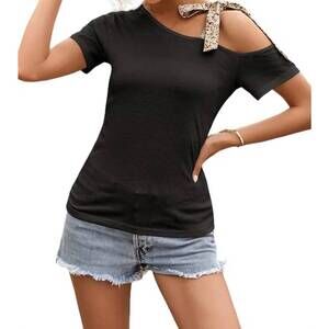 NEW LILY CLOTHING off the shoulder leopard strap top in black